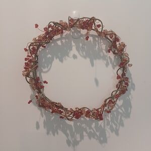 OLIVE GREEN COATED METAL GRAPEVINE HOLIDAY WREATH WITH BEADED EMBELLISHMENT!